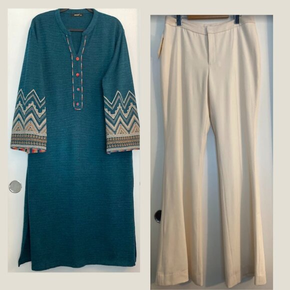 Beliza Teal Knit Ethnic Tunic Dress Metallic Thread, Boho Chic - Picture 13 of 13